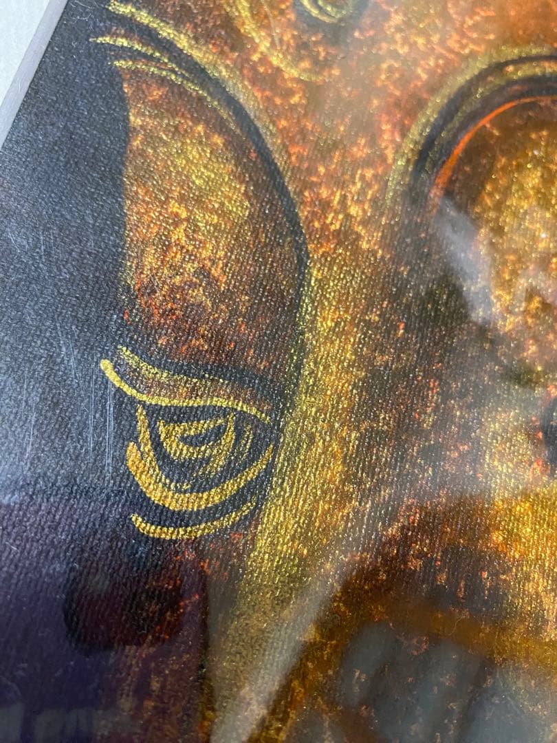 仏陀　絵画　アンティーク　額付き　45x24