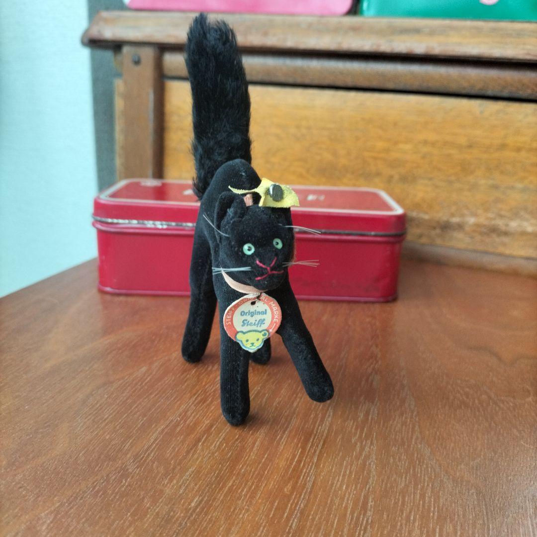 ビンテージ　シュタイフ　トム　キャット　黒猫　別珍製　高さ約８cm　一番小さい