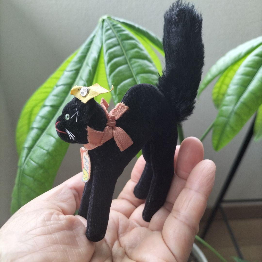 ビンテージ　シュタイフ　トム　キャット　黒猫　別珍製　高さ約８cm　一番小さい