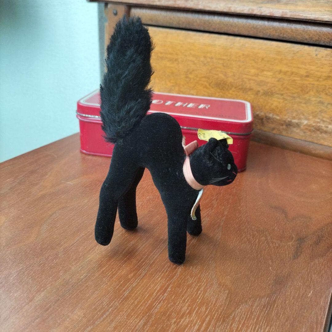 ビンテージ　シュタイフ　トム　キャット　黒猫　別珍製　高さ約８cm　一番小さい