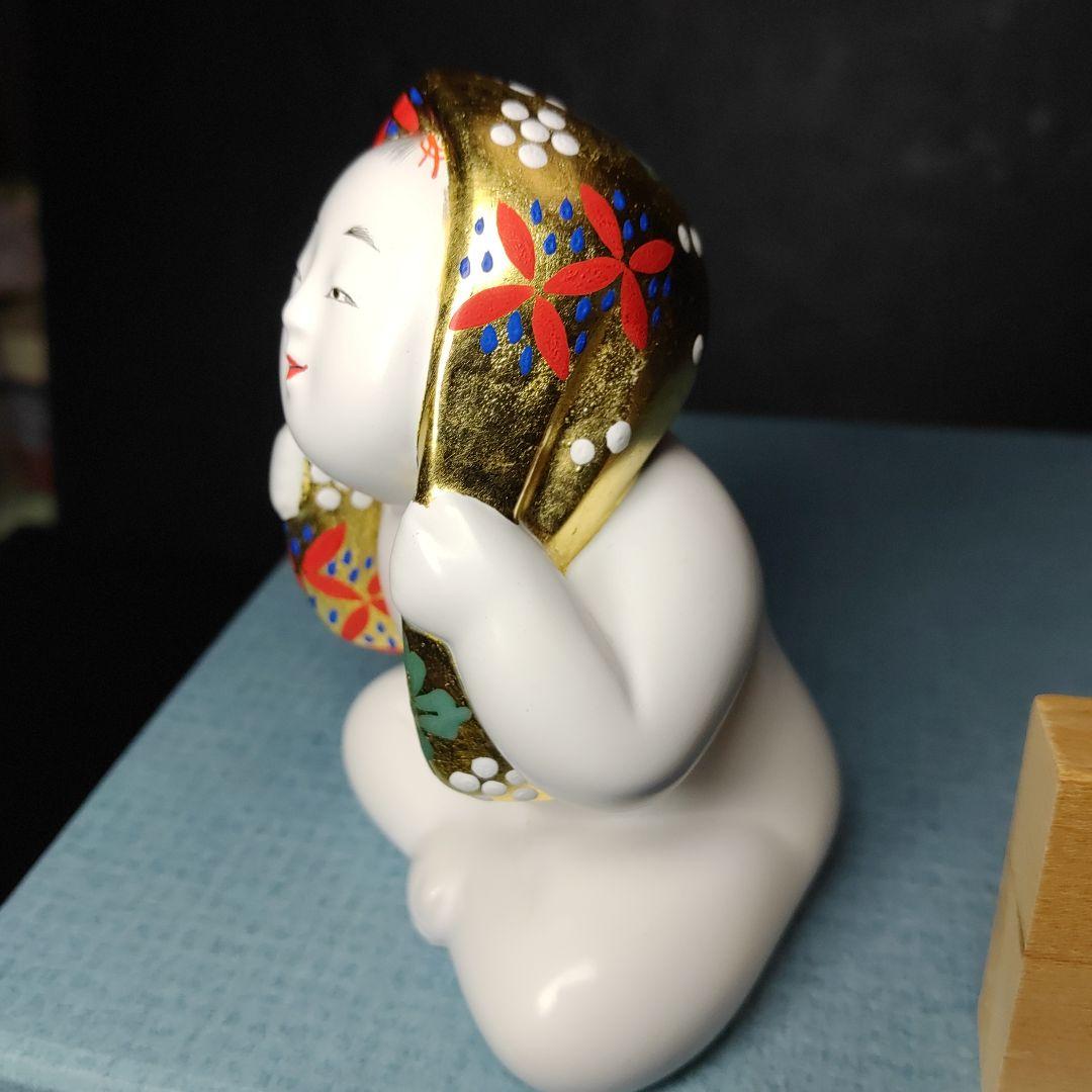 中村信喬／博多人形／『手拭いかむり』／共箱・題名落款立札・栞