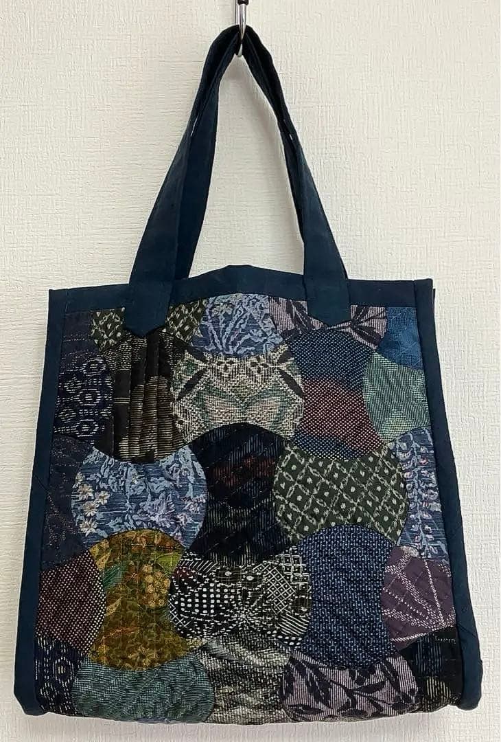 ハンドメイド　パッチワーク　古布　紬　手提げ　バッグ