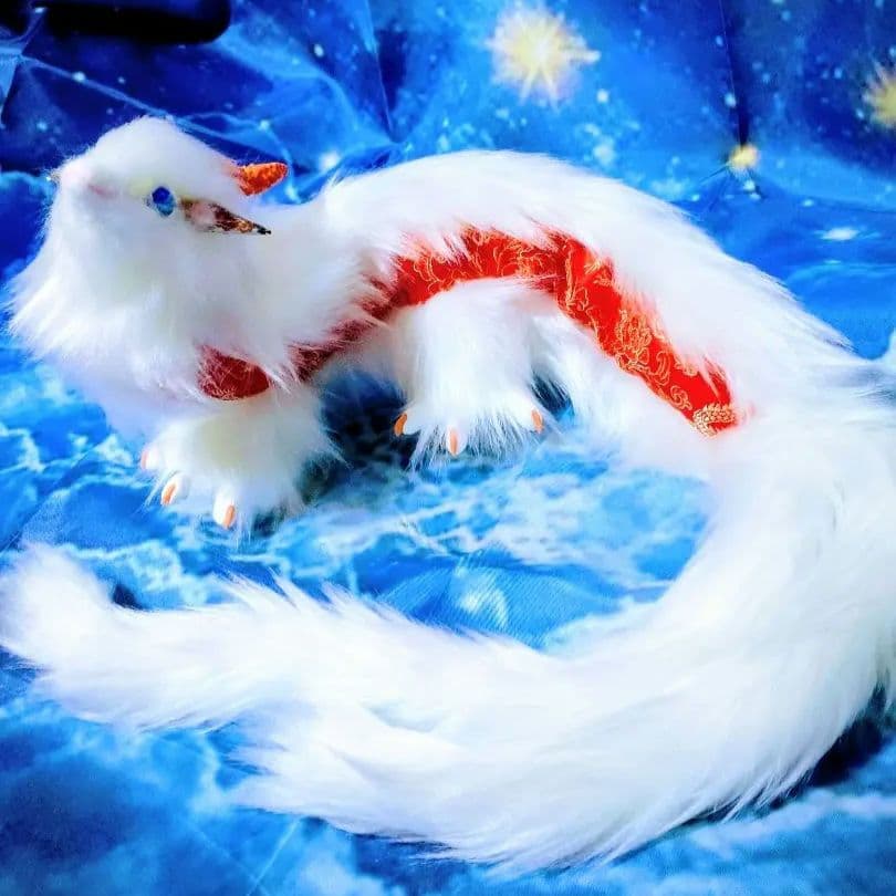 琉球ホタルガラス瞳蓄光☆双尾天龍アートドールDragonぬいぐるみ幻獣ドラゴン赤