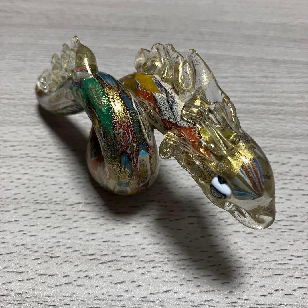 ベネチアングラス　ムラーノ　murano ドラゴン　龍　ガラス置物　ミルフィオリ