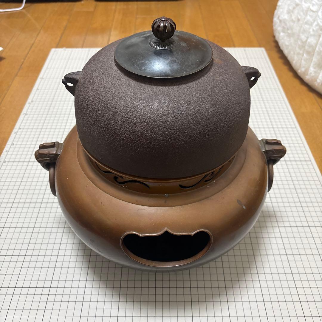 龍*様 唐銅 鬼面風炉 茶道具　茶釜