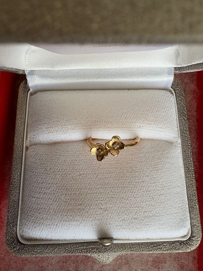 18金リング、ジュエリーマキ　ダイヤ入り花模様