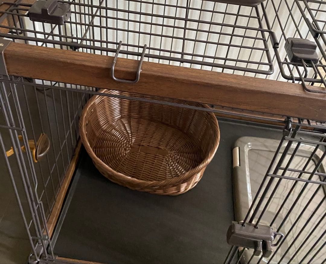 ペットケージ　ウォルナット　屋根付き　トレー付き　犬サークル
