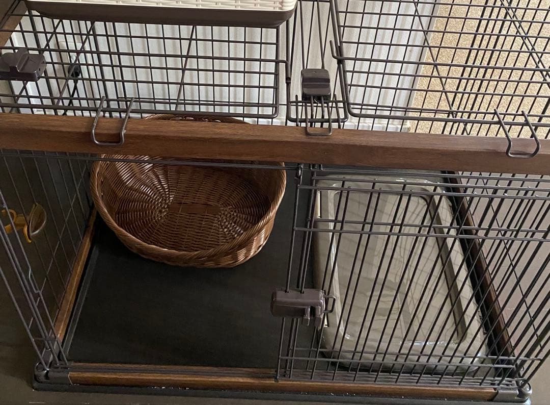 ペットケージ　ウォルナット　屋根付き　トレー付き　犬サークル