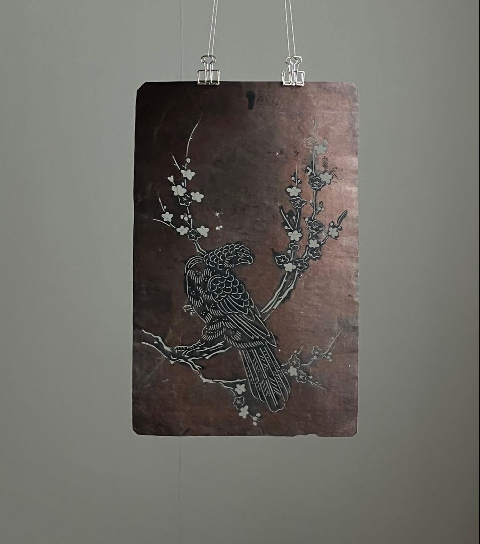 【古い切り絵 梅に鷹 約40㎝ 明治後期〜大正頃】縁起物骨董デザイン古美術古道具