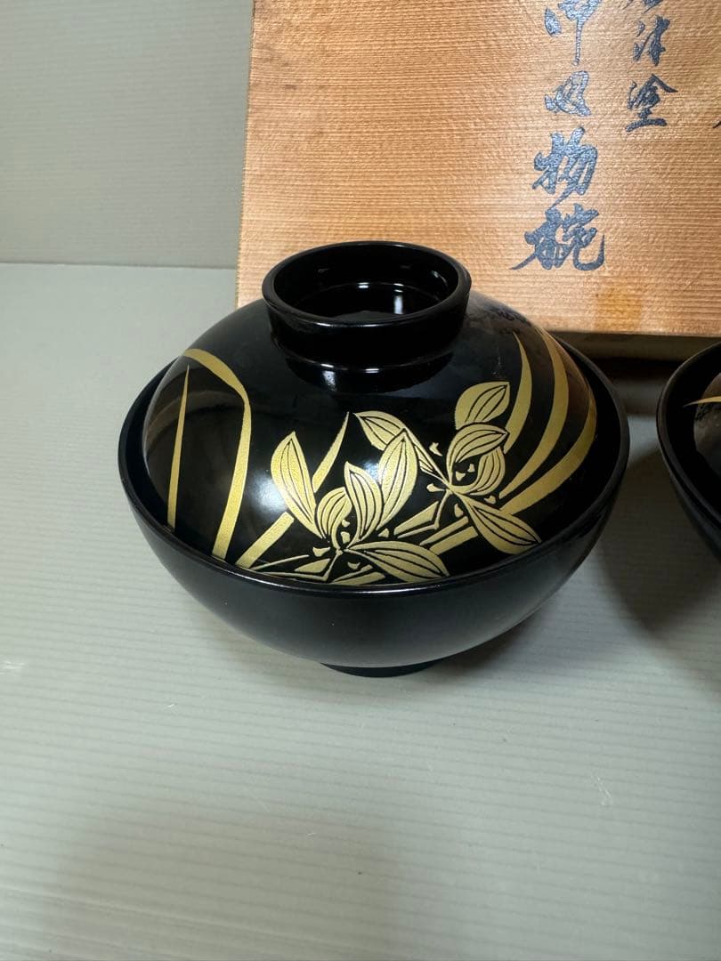 2235 高級木　会津塗　吸物椀　2客　未使用