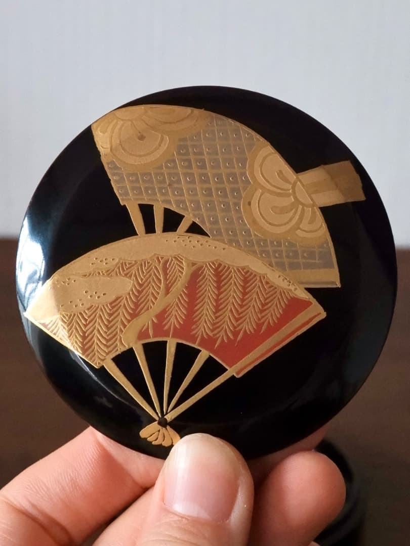 扇面蒔絵　近左　香合　茶道具　香道具　漆工芸　箱付　時代物　美術品Q2600