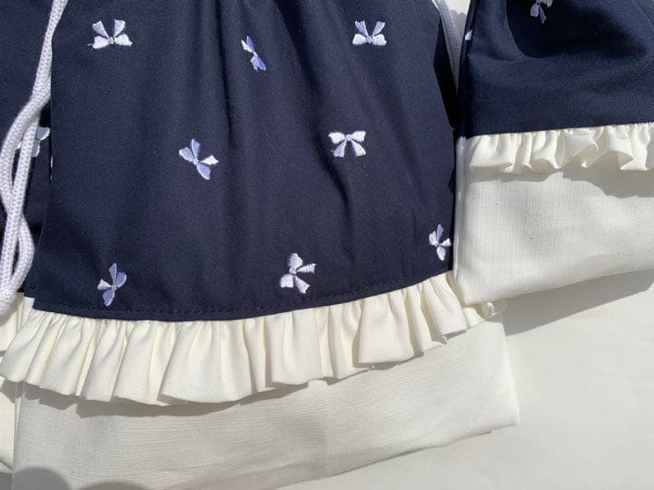 5点セット 紺 リボン刺繍 レッスンバッグ 体操服袋 上履き袋 巾着袋 お弁当袋