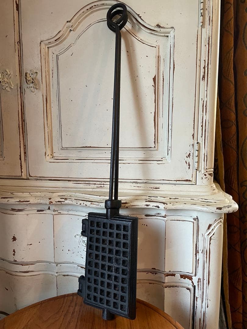 フランス　アンティークワッフル　メーカー　焼き器　キャストアイロン　100年