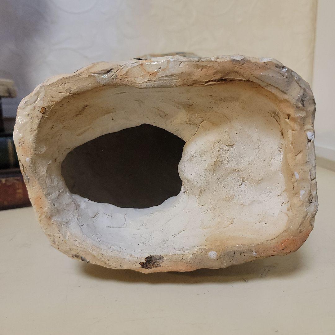 大きなフクロウの石膏像　創作作品　焼き物置物　キャンドル-inでも　一点もの