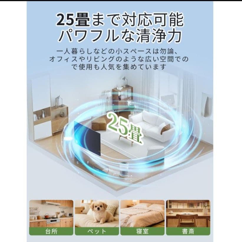 空気清浄機 超静音 25畳対応 除菌 PM2.5 マイナスイオン浄化 ペット