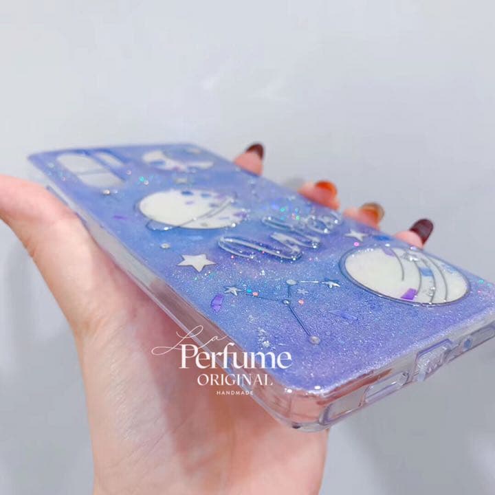名入れ♡惑星 月✨星⭐︎シェル♡オリジナルスマホケース✨イニシャル パープル