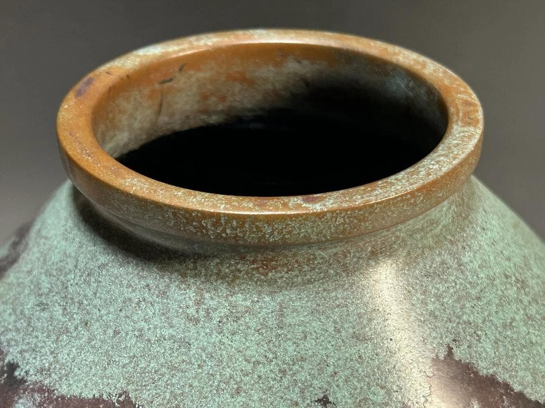 立川善二　青銅花瓶　斑銅　壷　花入れ　華道　床の間飾り　波紋　茶室　茶道
