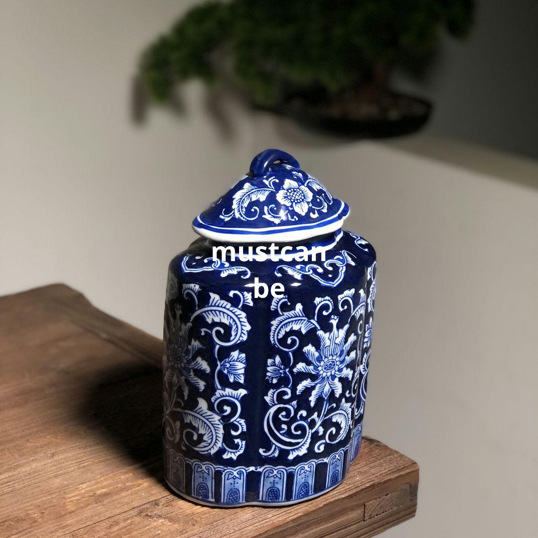 景徳鎮 陶磁器 青花磁釉下彩茶葉壺 茶道具 装飾品 現代工芸品 美術品 置物
