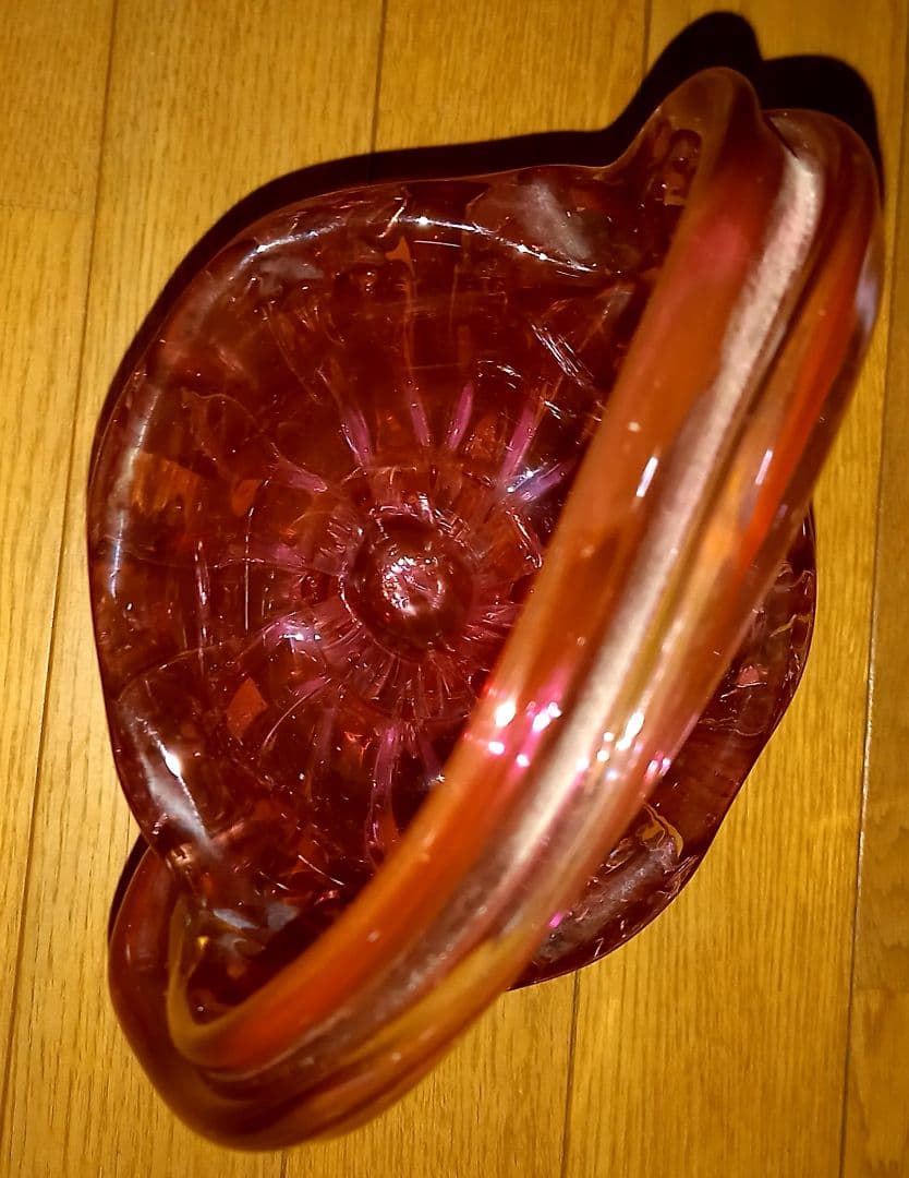 レトロ　バスケット　ガラス　花瓶　赤