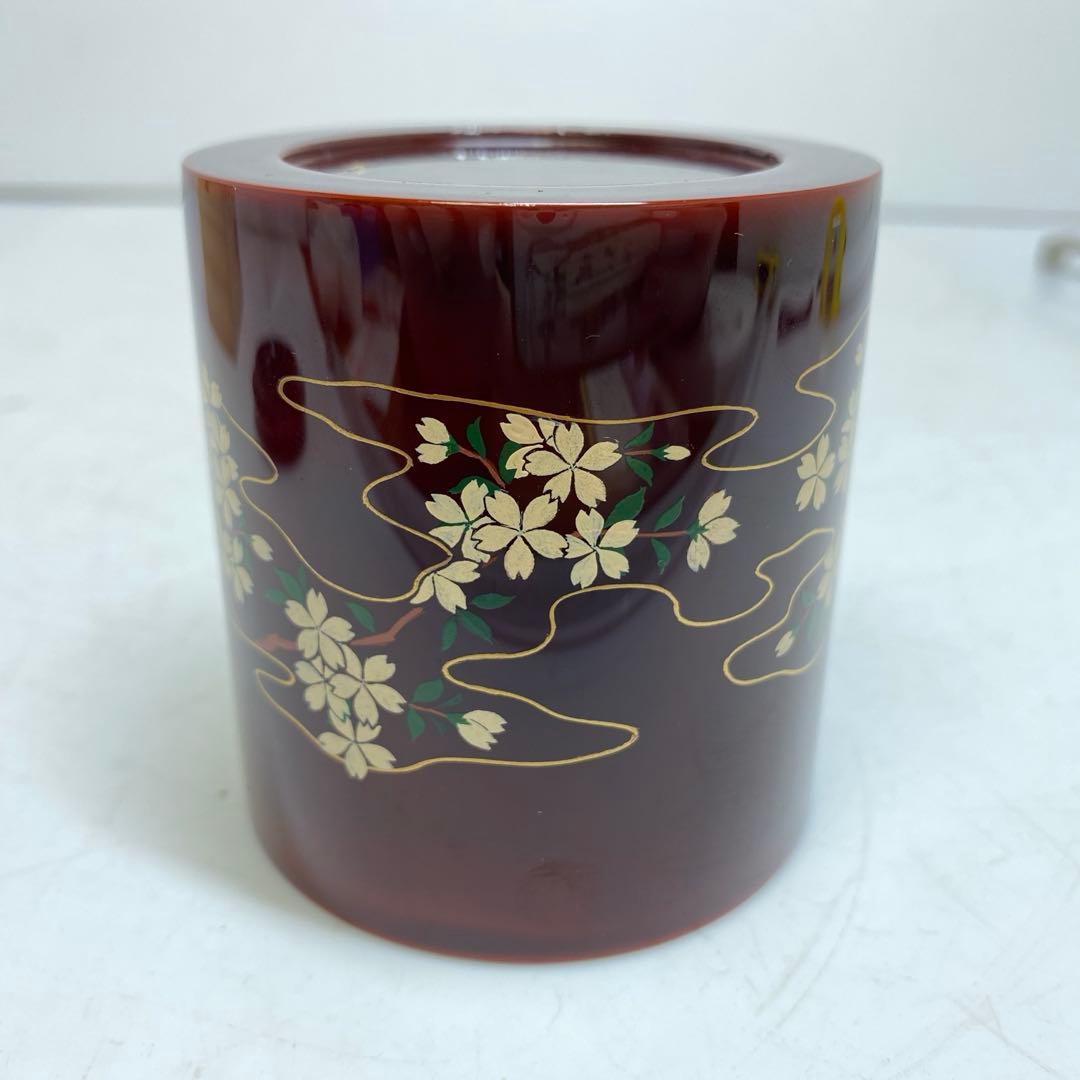 ☆茶3 土居義峰　富士桜蒔絵　棗茶器　幅6.5㎝高さ7㎝　東S8-0306①