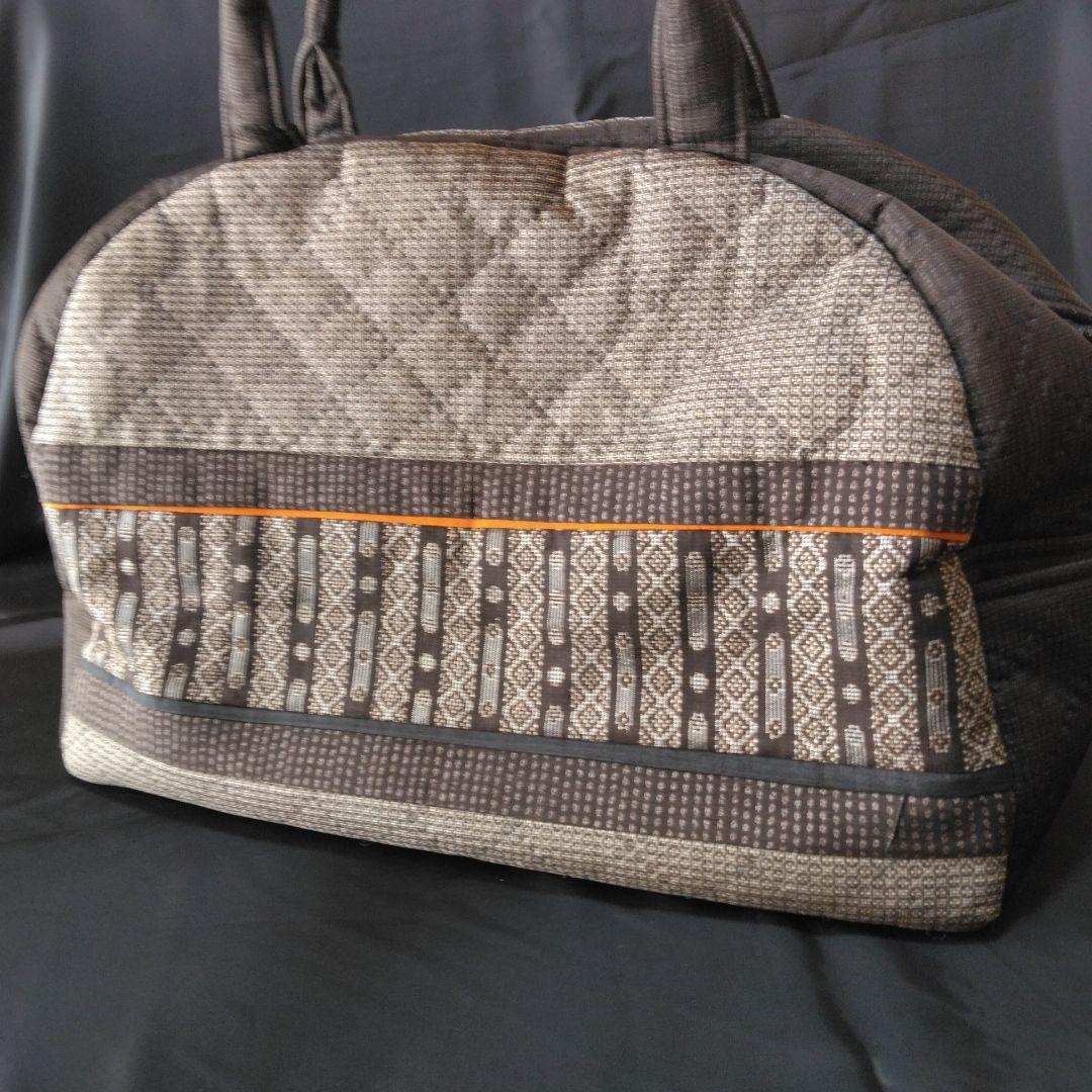 大島紬ハンドメイド　泥大島　古布ハンドメイド　着物リメイク　正絹　ボストンバッグ