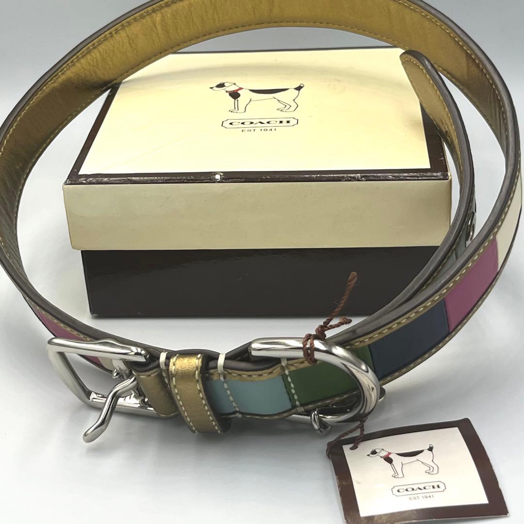 美品　COACH マルチカラーレザー大型犬用首輪