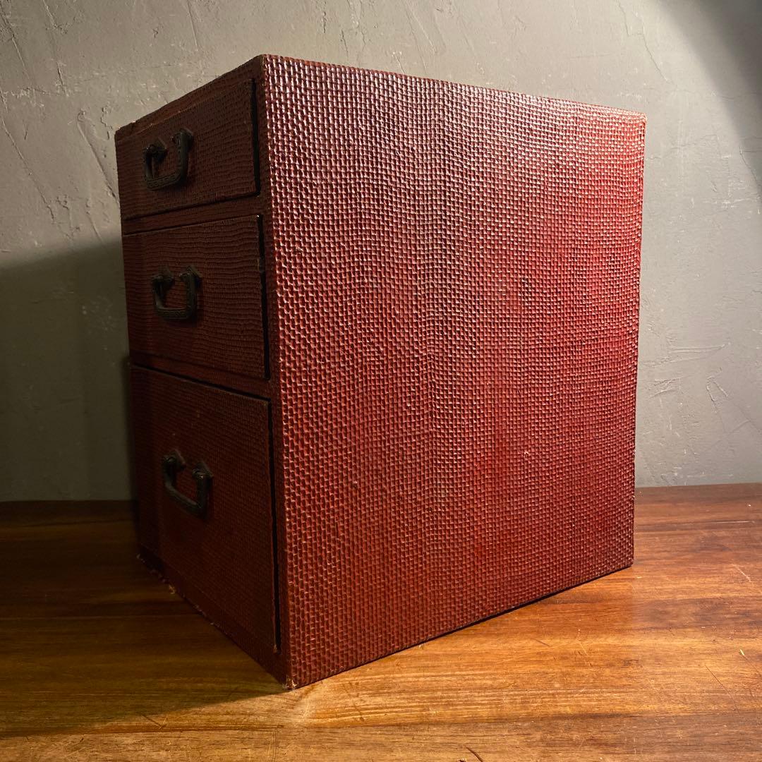 時代物 三段小引き出し 漆塗り 骨董品 古家具 古民家 蔵出し 収納