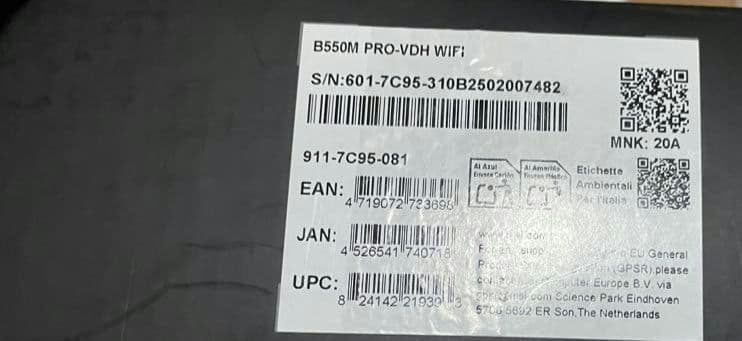 マザーボード B550 PRO VDH wifi with Ryzen 3 2200G