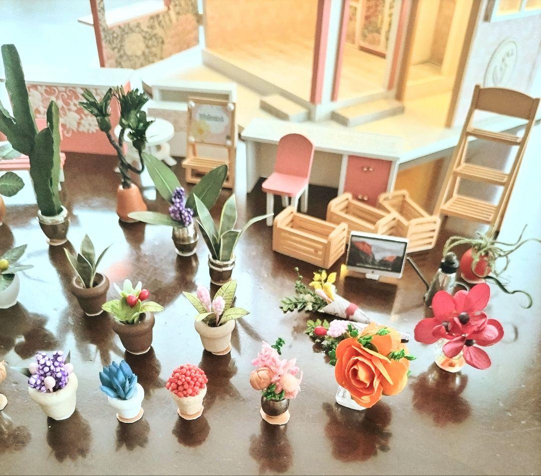 *完成品*ドールハウス お花屋さん 前面開閉 屋上テラス フラワー 防塵