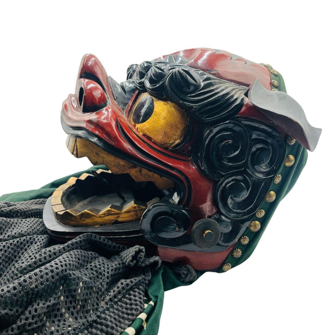 獅子舞面 赤色 2点セット 木製 口開閉