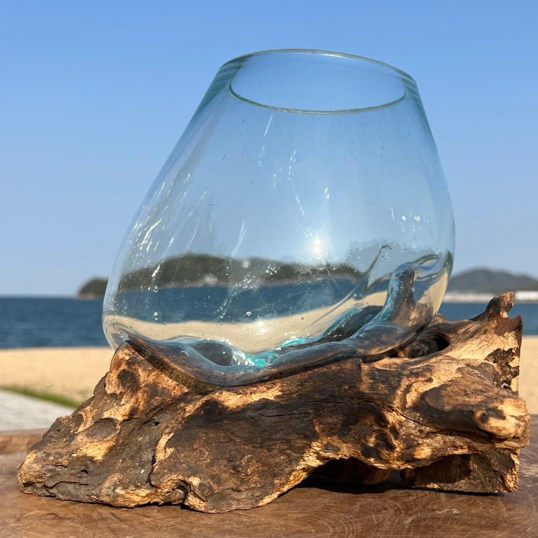 訳あり 流木ガラス オブジェ中Q 花瓶 金魚鉢 ガーデニング テラリウム 観賞魚