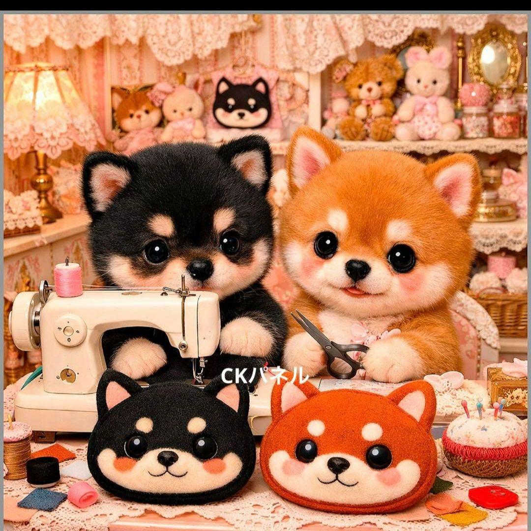 激レアソーイングパグ、柴犬、ポメラニアン、チワワ、パピョン、トイプーパネル生地