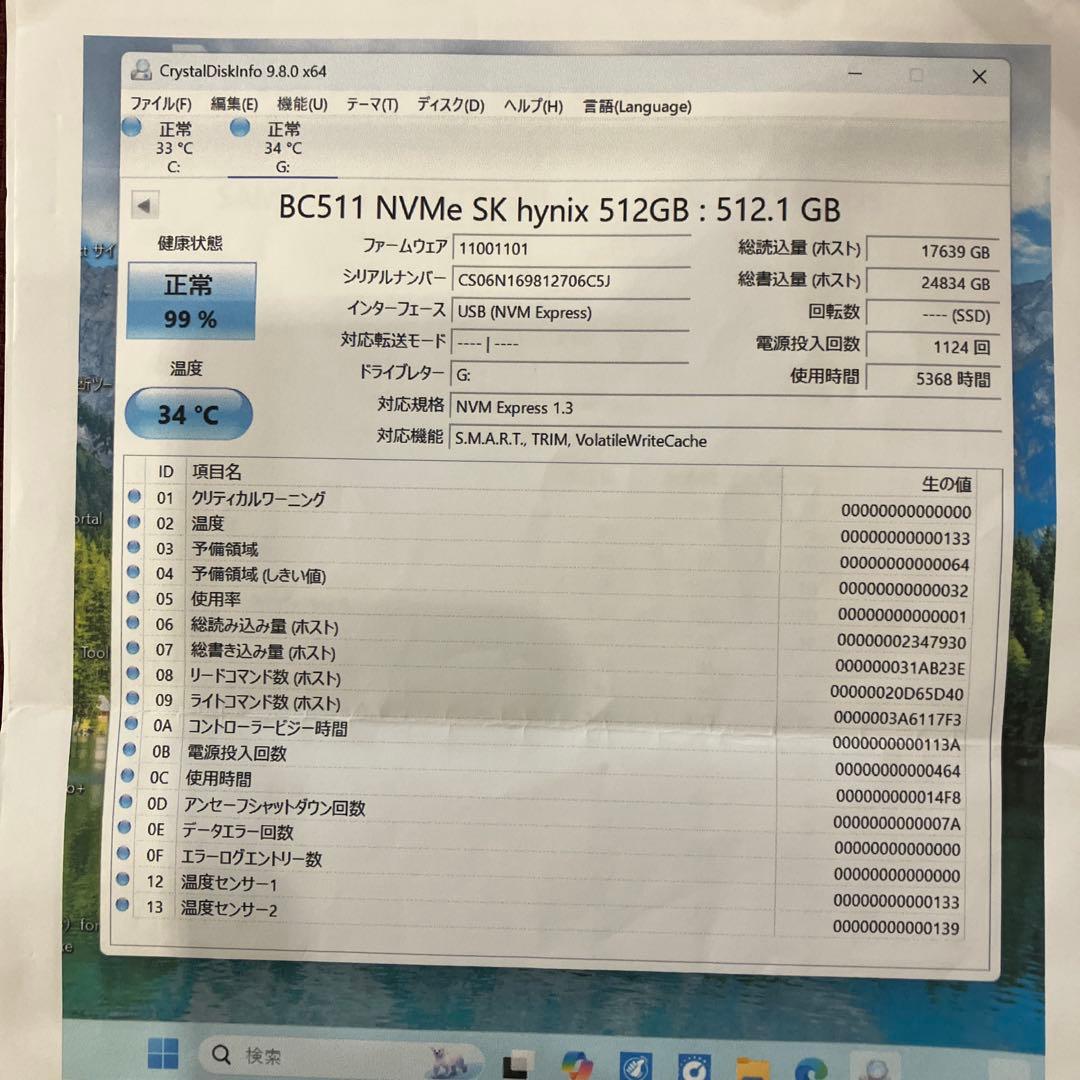 内蔵型SSD SK hynix BC511 NVMe 512GB SSD