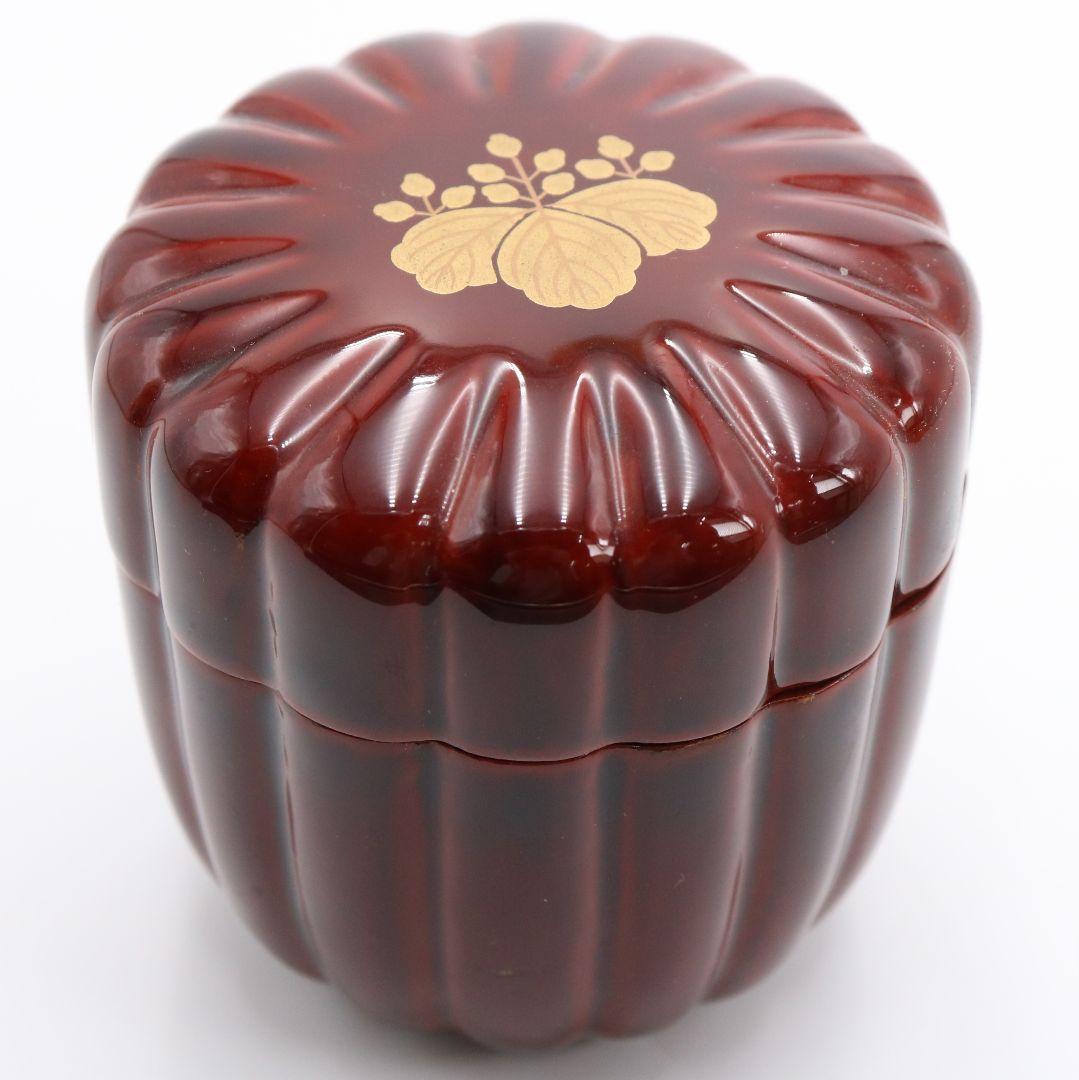 牧田芳祥作 桐蒔絵 菊形棗 共箱 茶道具　C427　NT4