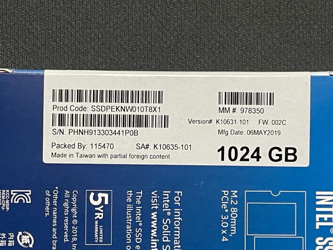 内蔵型SSD Intel SSD 660p Series 1024GB M.2