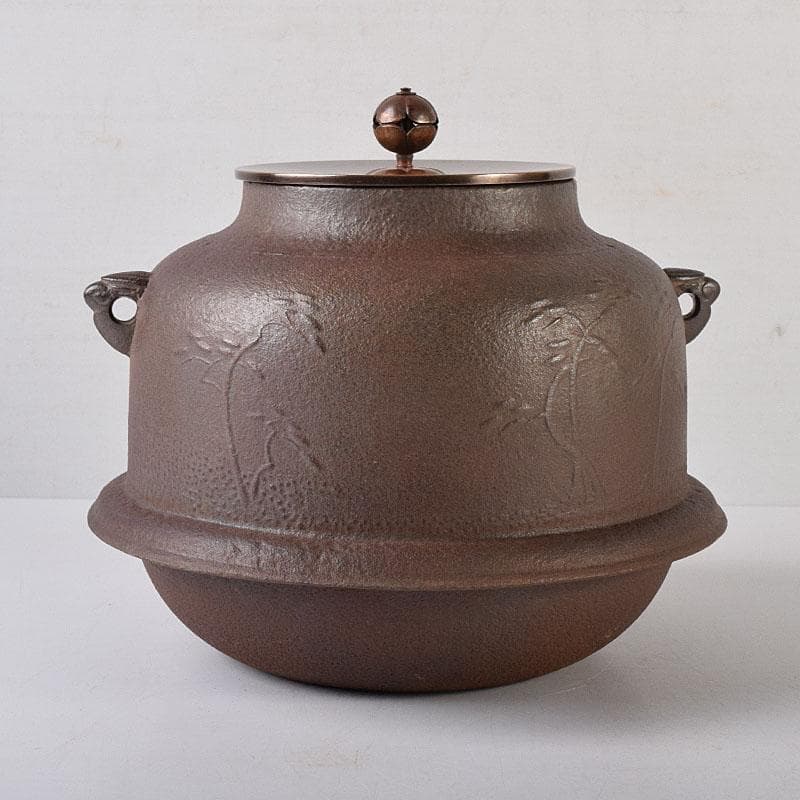 茶道具　人間国宝　釜師　高橋敬典作　浜松地紋真形羽付釜　共袋共箱　VR8722H