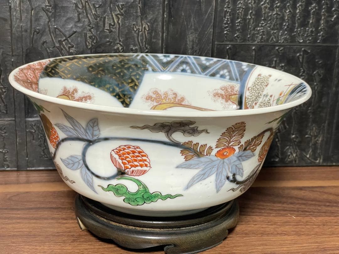 伊万里焼 色絵金彩 魚尽くし 富貴長春 鉢 木箱付 美品