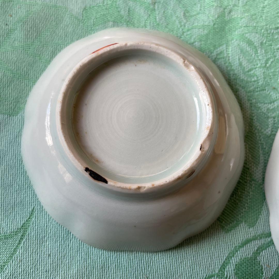 古伊万里　金彩　染付　扇　葵　小皿　膾皿　4客