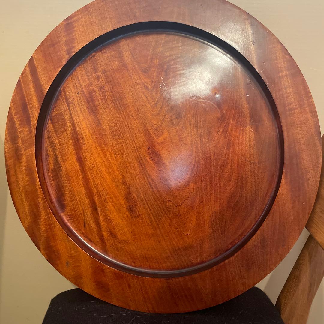 昭和レトロ　特大　栃の木　くり抜き　丸盆　作家物直径54cm