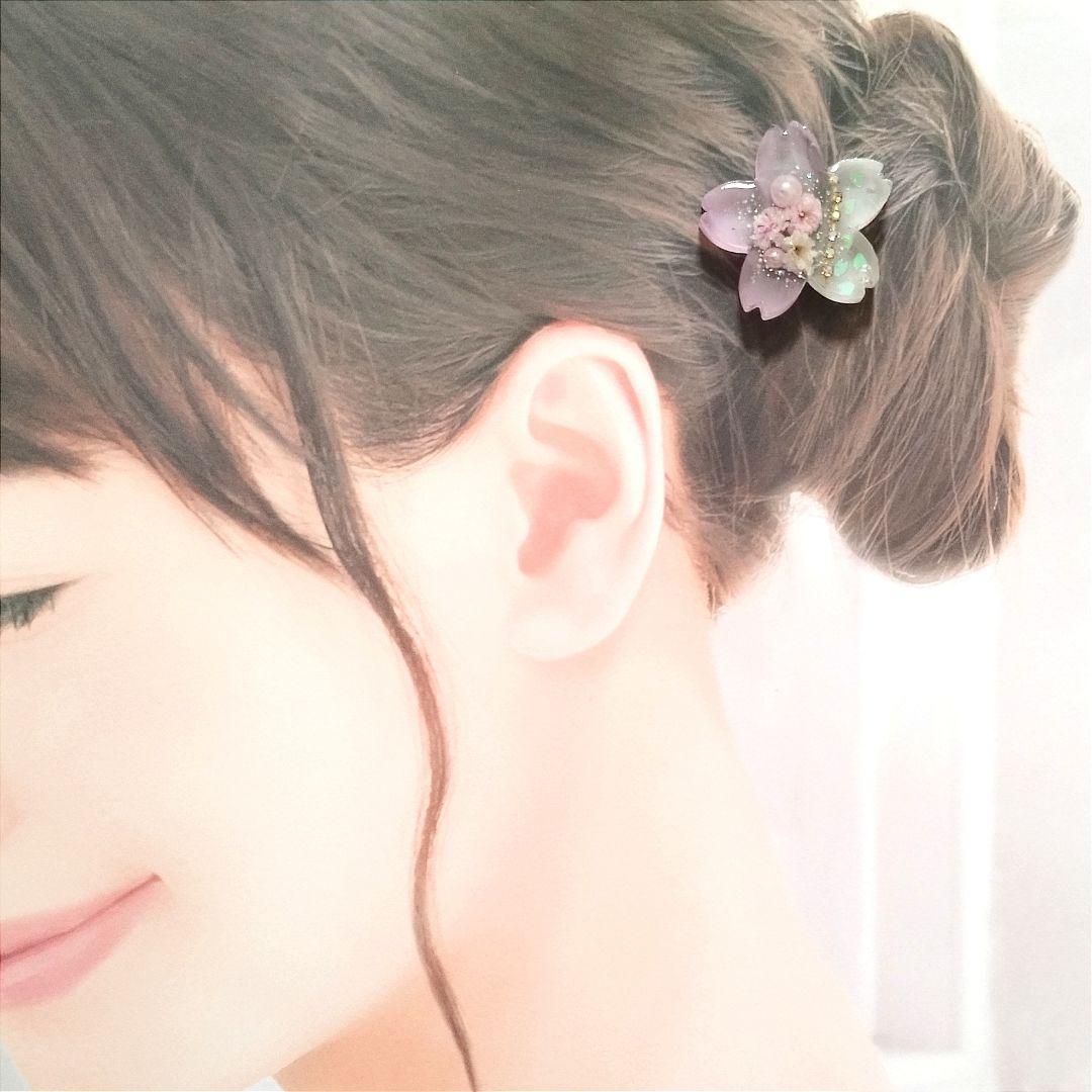 no.1754 レジン ヘアゴム ブローチ ポニーフック 桜