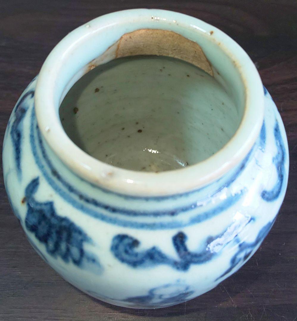 中国美術 白磁染付 明 清時代 人物花模様陶器の壺
