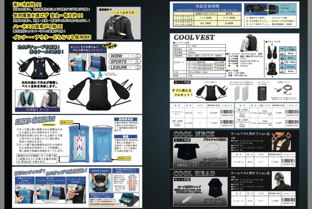 クールベストセット 水冷式 冷却パック付き CV-24SCH