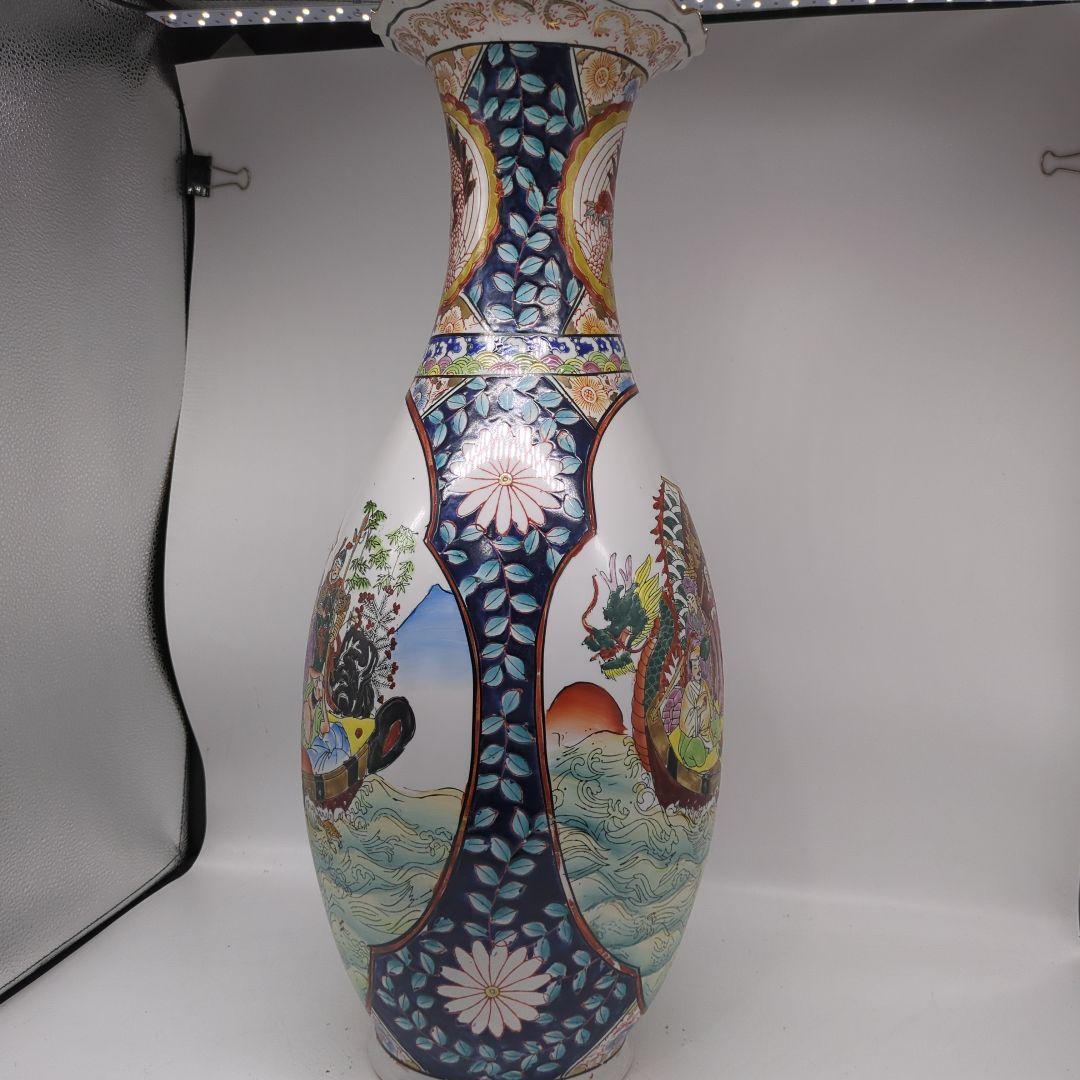 飾り壺　大壺　有田焼き　美人　武士　松　七福神金彩　色絵　古美術　骨董