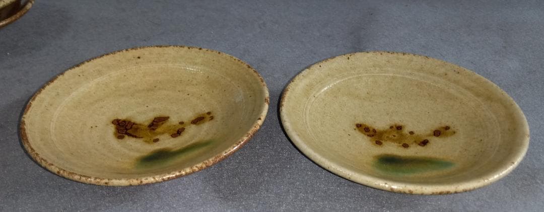 美濃焼の名工　佐藤公一郎　康元窯 　黄瀬戸 魚紋様　銘々皿(5客組)セット