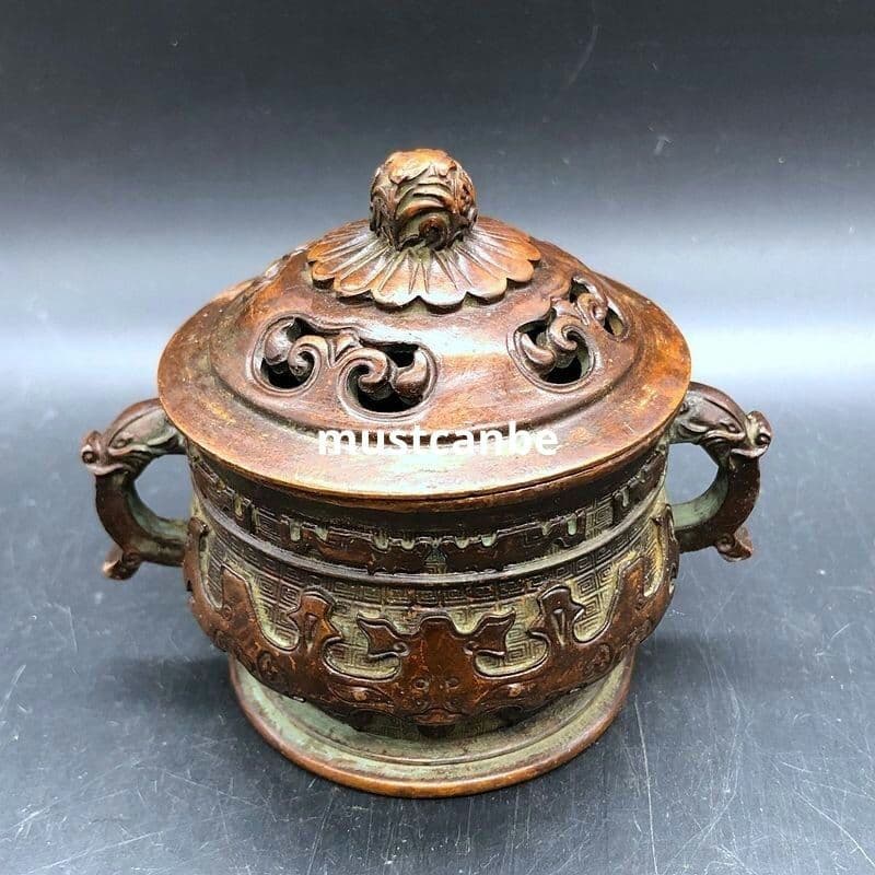 香炉 瑞獣招財 双耳蔵紋禅意薫香炉 香道具 銅製品 工芸品 置物