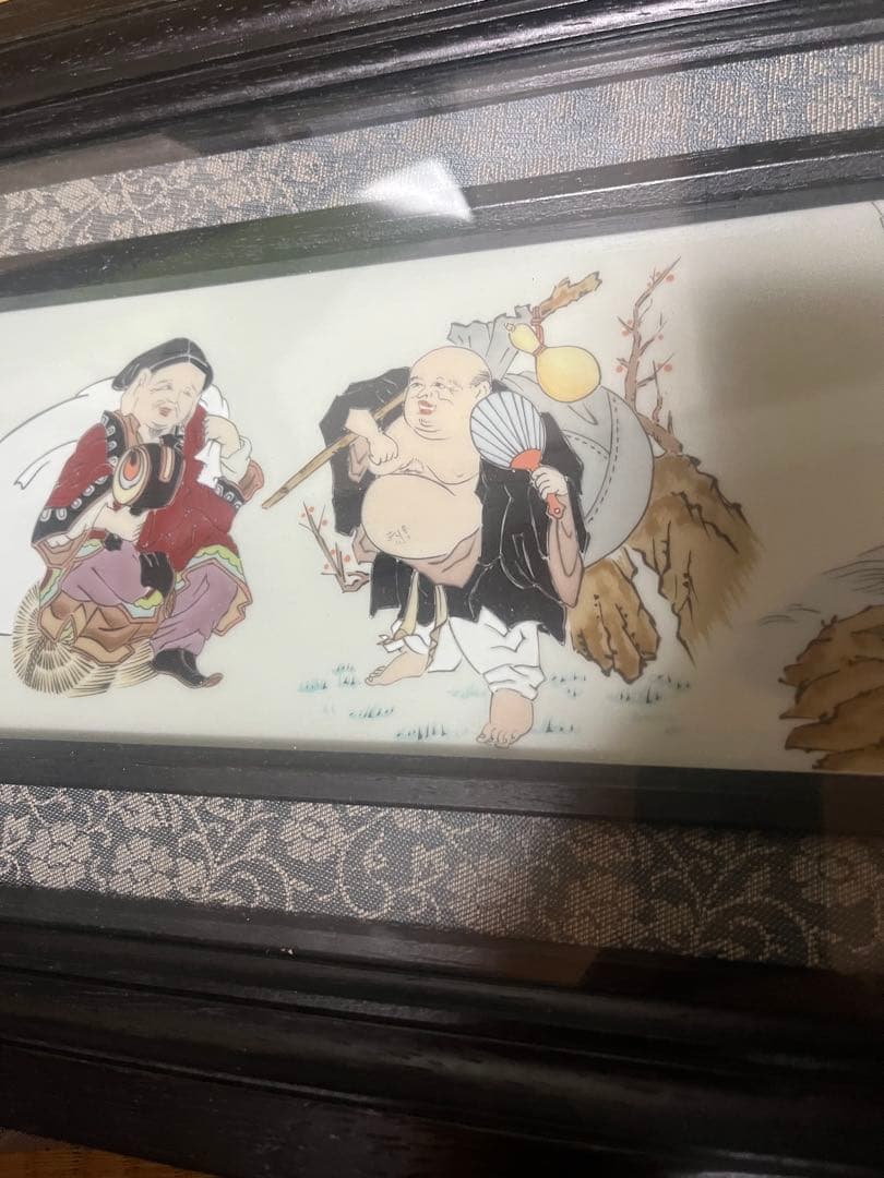 有田焼　神右衛門　染錦七福神絵　陶板　額装　縁起物　商売繁盛　希少品