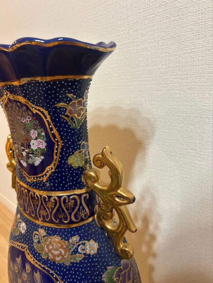 飾り壷　大きい　花瓶　アンティーク　昭和　工芸品　中国　花鳥　孔雀