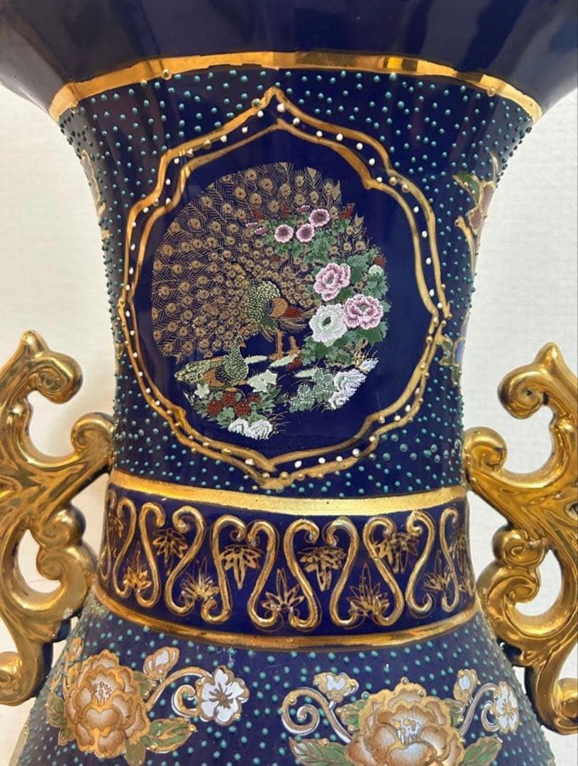飾り壷　大きい　花瓶　アンティーク　昭和　工芸品　中国　花鳥　孔雀