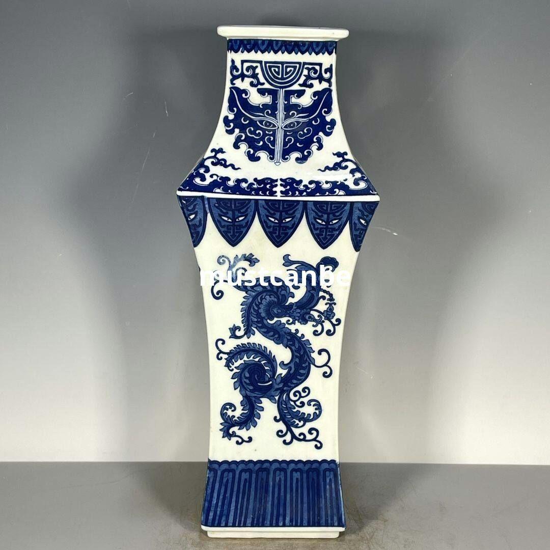 清乾隆青花龍紋四方瓶 景徳鎮 陶磁器 装飾品 現代工芸品 美術品 置物