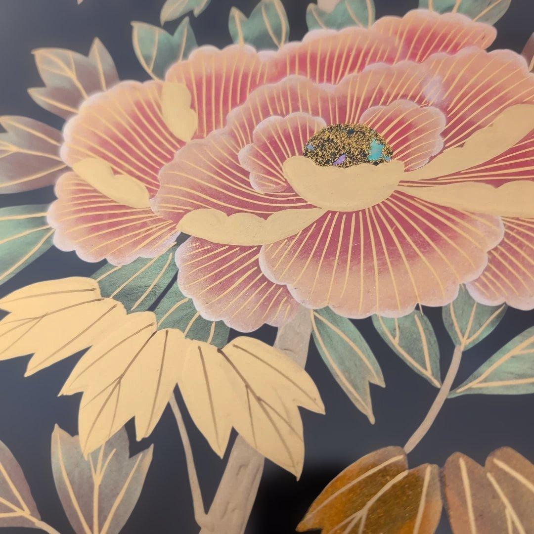 【未使用希少】漆器 文箱 花柄　牡丹文庫